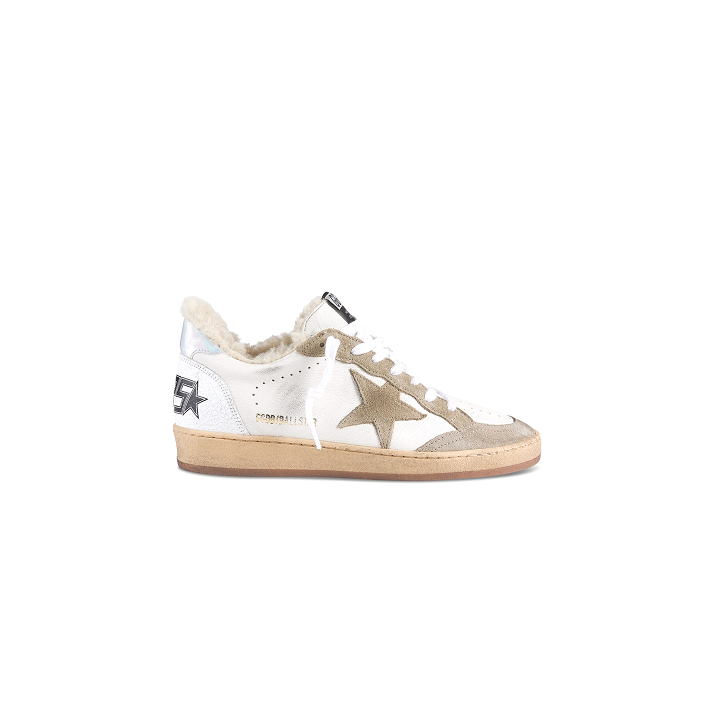 GOLDEN GOOSE BALL STAR LEATHER AND SUEDE SNEAKERS WITH SHEARLING LINING